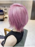 ウルフショートヘア☆ピンクベージュカラーブリーチWカラー