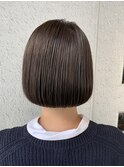大人かわいい/クールショート/ピンクベージュ/ボブルフ/前髪黒髪