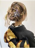 卒業式 成人式 振袖 袴 着付け ヘアセット 金箔 水引 シニヨン