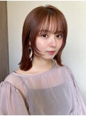 デジタルパーマ前髪パーマ韓国くびれミディアムチェリーブラウン