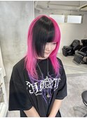 ●地雷系黒メッシュピンクカラー派手髪ウルフレイヤーカット