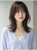 ミディアム20代30代ストレートレイヤー前髪なし前髪あり