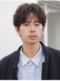 心斎橋シャドウパーマメンズマッシュウルフカット波巻きパーマ
