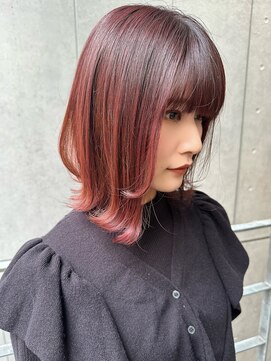 マイラ 銀座(myla) 美髪ブリーチなしエアリーロング切りっぱなしボブピンクブラウン