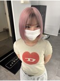 20代30代ダブルカラーシアーピンクミディアムウルフ外ハネ