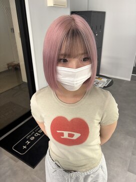 ナンバー 竪町(number+) 20代30代ダブルカラーシアーピンクミディアムウルフ外ハネ