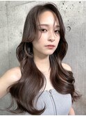 薄めバング顔周りカットレイヤーカットモテ髪暗めカラー