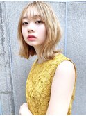 【December】小顔 ハイトーンカラー Wカラー  外ハネミディ