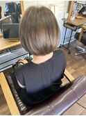 ブリーチなしダブルカラーグレージュ_丸みショートボブ_374