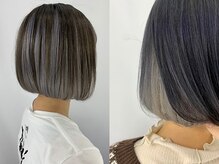 《コントラストが美しい、グレー×アイスカラーのインナーカラー》