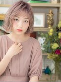 ピンクベージュ小顔ハイライトくせ毛風ボブTa2川口10代20代30代
