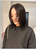 大平/切りっぱなしミディアム顔まわりレイヤー暗髪髪質改善20代