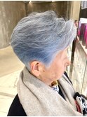 サイドグラデーション ミセスヘア ブルー系カラー