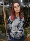 赤髪ミディアムヘア　姫カット