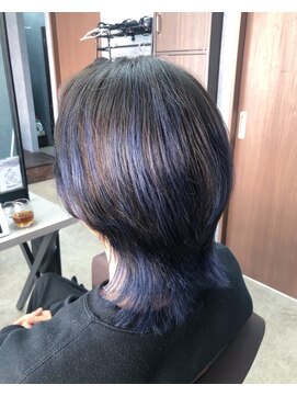 クレオ 福大通り店(CREO) 黒髪ウルフ×ブルーメッシュ