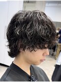 メンズマッシュウルフカットシャドウパーマ緩め波巻きスパイラル
