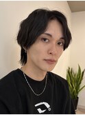 メンズハイライトフェザーパーマラウンドマッシュ無造作マッシュ