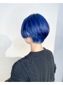 ネイビーカラーショートボブ/ハイトーンブルー/ケアブリーチ