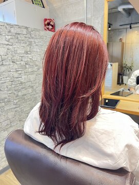 セプトヘア(sept hair) ミディアムレイヤー　ピンクカラー