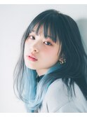 【韓国・レイヤー】インナーカラーブルーカラー前髪あり
