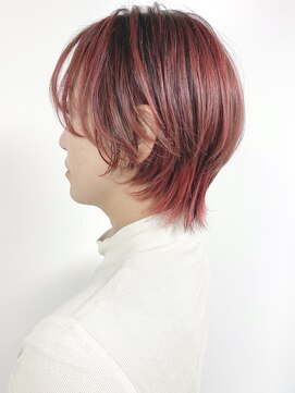 モリオフロムロンドン 原宿本店(morio from London) 【morio原宿】バレイヤージュカラーレッド マッシュウルフ