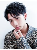 サーフフェザーショートセンターパートハーフアップマッシュ