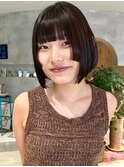 大人可愛い小顔ジャギーボブ似合わせオリーブベージュボブ