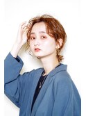 ペールベージュセクションカラーグラデーションカラー外ハネボブ