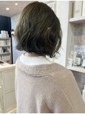 福山市美容室Caaryニュアンスパーマボブマットグレージュカラー