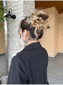 ボリュームゆるふわアップヘア結婚式 お呼ばれヘア二次会ドレス