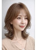 白髪ぼかし脱白髪染めミディアムレイヤー40代50代60代