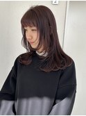 セミロングレイヤー/前髪カット/ラベンダーピンク