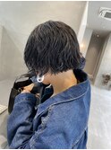 切りっぱなしボブ/ブルーブラック/クセ生かしカット/うざバング