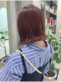 ピンクブラウンカラー*暖色カラー*ミディアムヘア*外ハネボブ