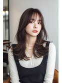 ミディアムレイヤー顔周りレイヤーココアブラウン韓国へア
