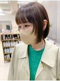 ボブウルフ、アッシュブラウン、イルミナカラー、きりっぱなし