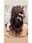 編み込みハーフアップ