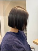 タッセルbob_美髪ピンクブラウン切りっぱなしボブエアリーロング