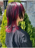 姫カット ロングウルフ レッド セクションカラー
