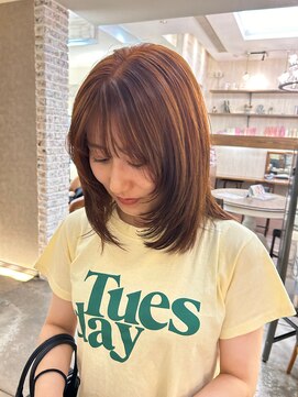 クレム 博多駅店(ChLem) 顔まわりレイヤー　ブリーチなし　オレンジブラウン　髪質改善