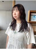 ぱつバングにレイヤーパーマ