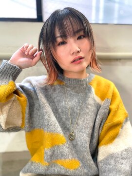 【HIROMU】外ハネボブ/切りっぱなし/グラデーション/オレンジ