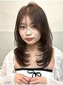 ミディアムレイヤーワンカールシースルーバング艶髪