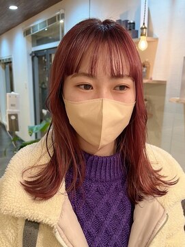 ミルヘアデザイン(mil hair design) ダブルカラーピンクベージュピンクブラウンカラーレイヤーカット