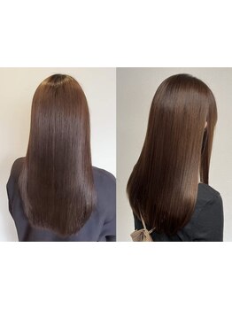 【四条烏丸徒歩7分】美髪縮毛矯正(トリートメント付き)￥23,100。潤いに満ちた自然なストレートヘアへ。