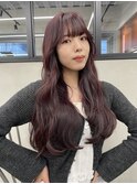 ダブルカラーチェリーレッドピンクブラウン韓国レイヤーロング