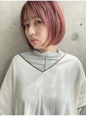 ピンク×ミニボブ