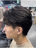 渋谷フェザーパーマメンズセンターパートカルマパーマかきあげ
