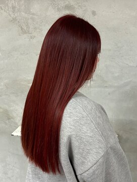 セットアップ 岡山北長瀬店(SET-UP) ワインレッド×ブリーチカラー小顔