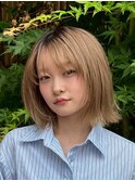 20代30代ミニボブ前髪あり前髪なし顔周りレイヤーカットオリーブ